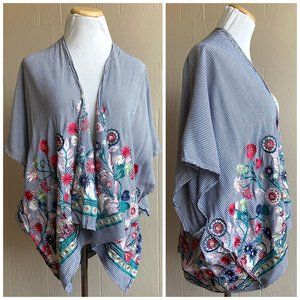 Francesca's Boho Floral Embroidered Open Front Kimono Cardigan